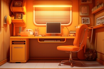 Warm workspace in orange with cozy cubicle or home office. Generative AI