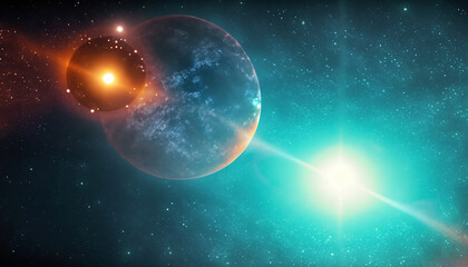 Obraz premium Space galaxy with nebula, milky way, stars, and planets in an orange-teal design