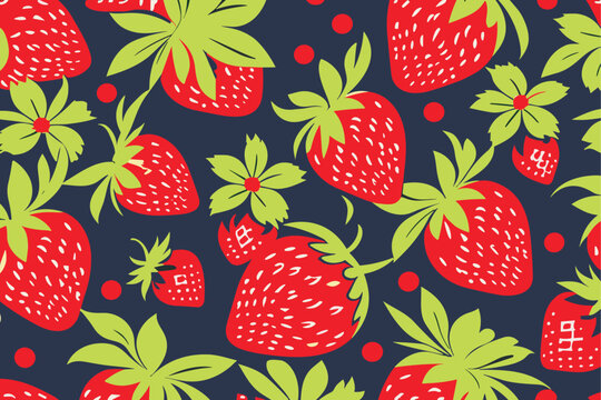 Vector background with red berries of strawberries.
Drawing for clothing, fabric, textile, paper, notepad, card.