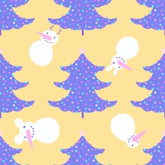 Cartoon retro seamless Christmas tree and balls pattern for wrapping paper and fabrics and linens and kids