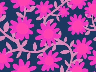 Cartoon retro flower seamless branches and leaves pattern for wrapping paper and fabrics and kids clothes print