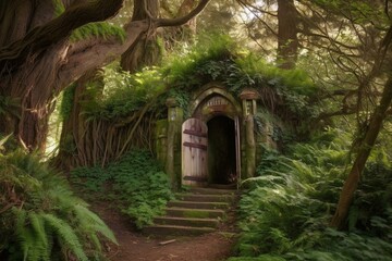 Enchanting forest entrance. Generative AI