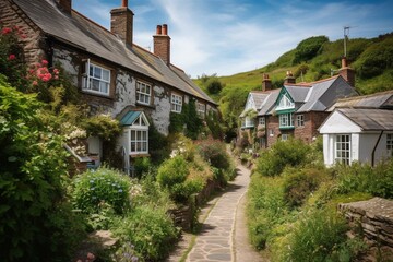 Fototapeta na wymiar Charming village in North Devon, UK. Generative AI