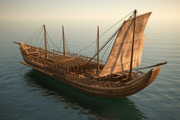 rendered depiction of an ancient trading vessel. Generative AI