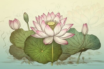 Illustration of lotus flower. Generative AI