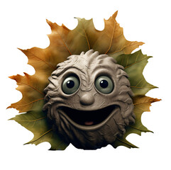 Halloween Spooky Leaf with eyes and a creepy smile isolated on the transparent background PNG.