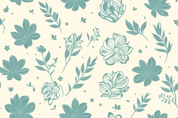 Magnolia figo flowers background. Seamless flat painting. Beautiful tribal generative ai art background