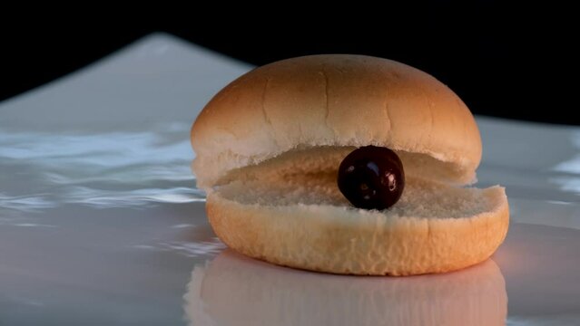 incompatible products stupid cooking no food minimum inappropriate ridiculous mocking cook a strange pie. strange video of bun with cherries
