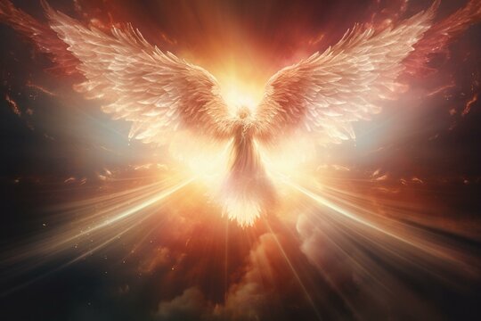 Heavenly image background with angelic wings dancing in the sky. Generative AI