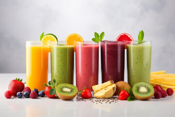 Freshly pressed fruit juice smoothie with fruits, assorts, Generative AI