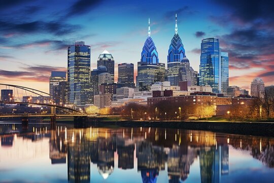 City skyline of downtown Philadelphia, Pennsylvania, USA. Generative AI