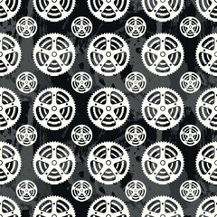 White bike chain ring seamless pattern over dark grey water color effect at background