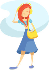 Girl with headphones, illustration, vector on a white background.