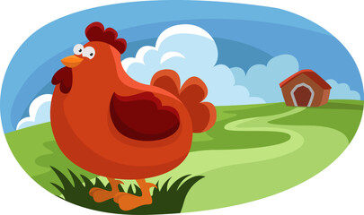 Chicken with chicken hen, illustration, vector on a white background.