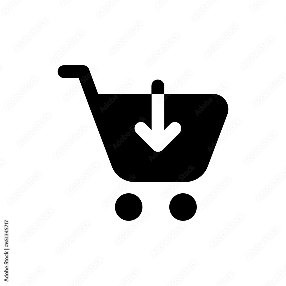 Poster add to shopping cart icon, shop basket symbol with arrow down icon symbol