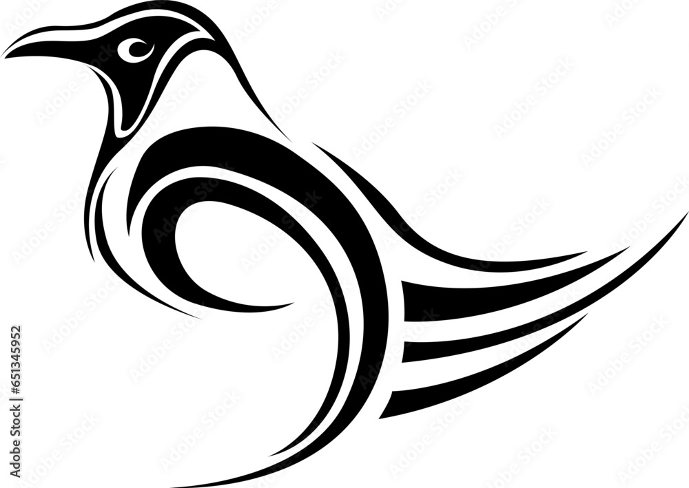 Sticker Crow bird tattoo, tattoo illustration, vector on a white background.