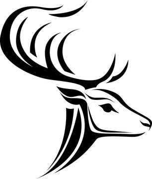 Deer with hornes tattoo, tattoo illustration, vector on a white background.