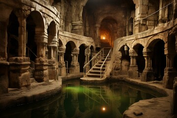 Cistern resembling ancient Jerusalem, built with historical design elements. Generative AI