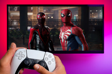 Naklejka premium Marvel's Spider-Man 2 video game on television on Playstation 5