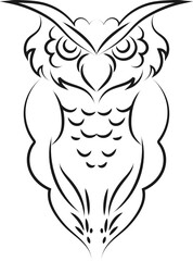 Standing owl tattoo , illustration, vector on a white background.