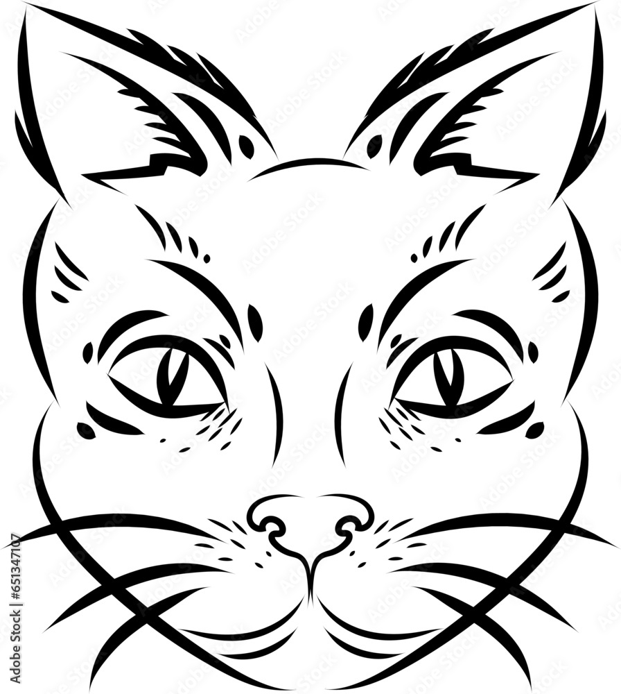 Sticker Tattoo of a cat , illustration, vector on a white background.