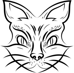 Cat face tattoo , illustration, vector on a white background.