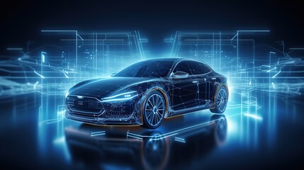 Fototapeta na wymiar Modern futuristic digital car background.AI generated image