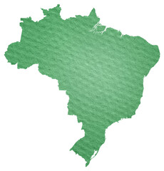 Map of Brasil made with crumpled kraft paper. Handmade map with recycled material. Green