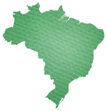 Map of Brasil made with crumpled kraft paper. Handmade map with recycled material. Green