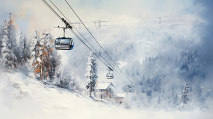 Fototapeta na wymiar chairlift ski resort in winter 