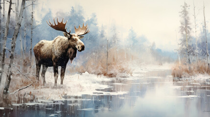 elk in park national park wyoming in snow 