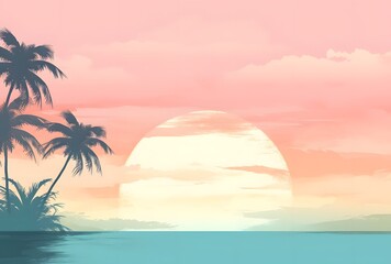 Fototapeta na wymiar Pastel Dreams by the Sea: Tropical Sunset Aesthetics