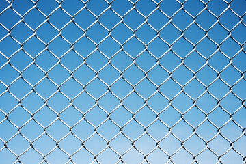 Fototapeta premium A chain link fence against a vibrant blue sky