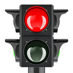 Traffic signal with red color, 3D rendering isolated on transparent background