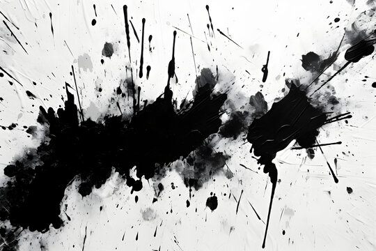 A abstract painting with dynamic splatters of black and white paint