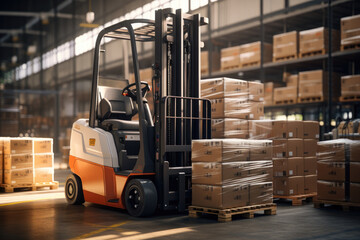 An autonomous forklift efficiently stacking pallets in a warehouse. Generative Ai.