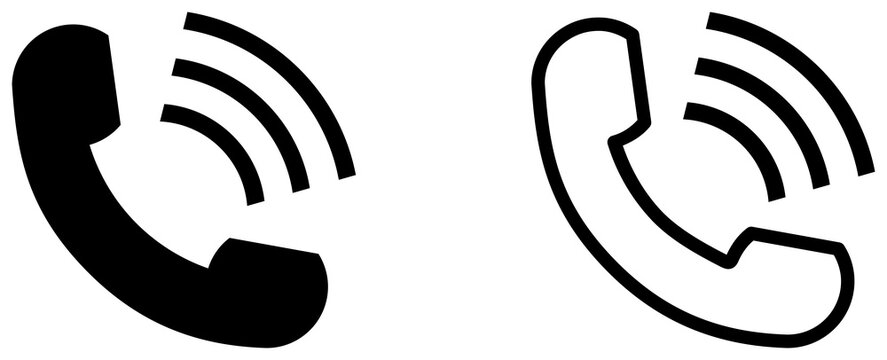 Phone and call wave icon. Silhouette and outline version.