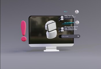 3D computer AI Robot Chatbot Web UI/UX. . SOFTWARE ai programming algorithms. 3D rendering illustration