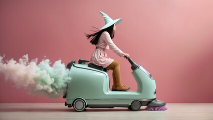 A witch with vacuum cleaner