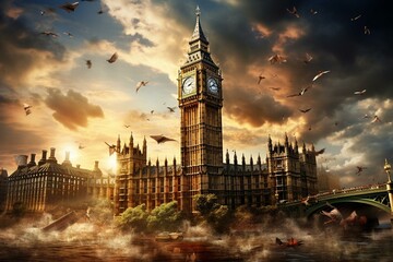 Fototapeta na wymiar Famous time tower in the UK capital. Generative AI