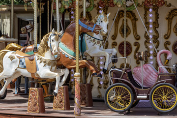 Close up of a old fashioned carousel