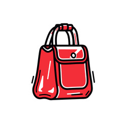Delivery bag vector icon in minimalistic, black and red line work, japan web