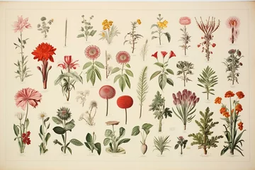 Foto op Plexiglas An antique sheet of botanical lithography from 1890s-1900s with plant illustrations. Generative AI © Nadia