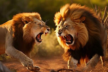 Safari battle: African lions clash. Generative AI