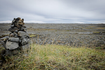 Hike trail on the lava field in Iceland