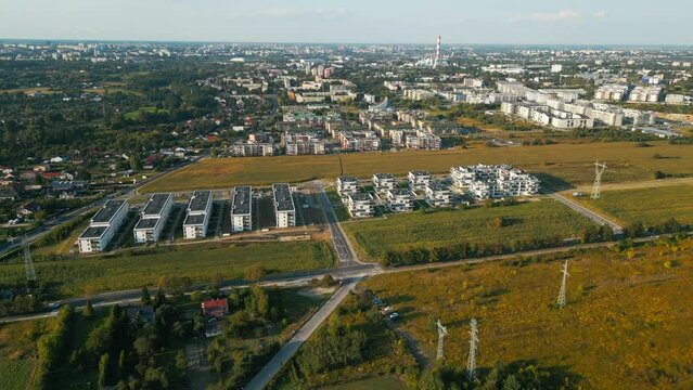 residential Wrotkow district with buildings and park at summer, Lublin, Poland