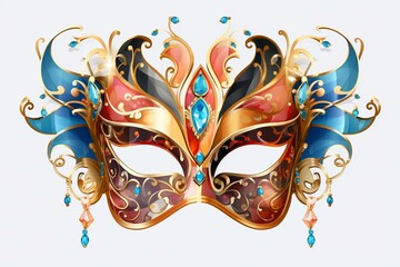 Elegant, colorful Venetian carnival mask on transparent background. Generative AI
