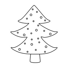 Christmas tree or pine with snow, doodle style flat vector outline for coloring book