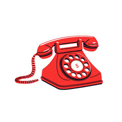 Telephone icon vector icon in minimalistic, black and red line work, japan web