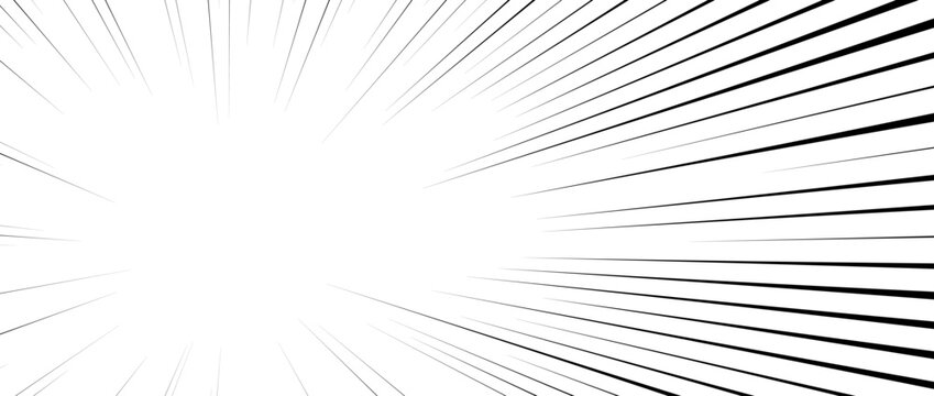 Diagonal speed lines background. Comic book sunburst. Abstract black and white radial line frame. Manga or anime cartoon explosion wallpaper. Pop art light beams or rays effect. Vector backdrop